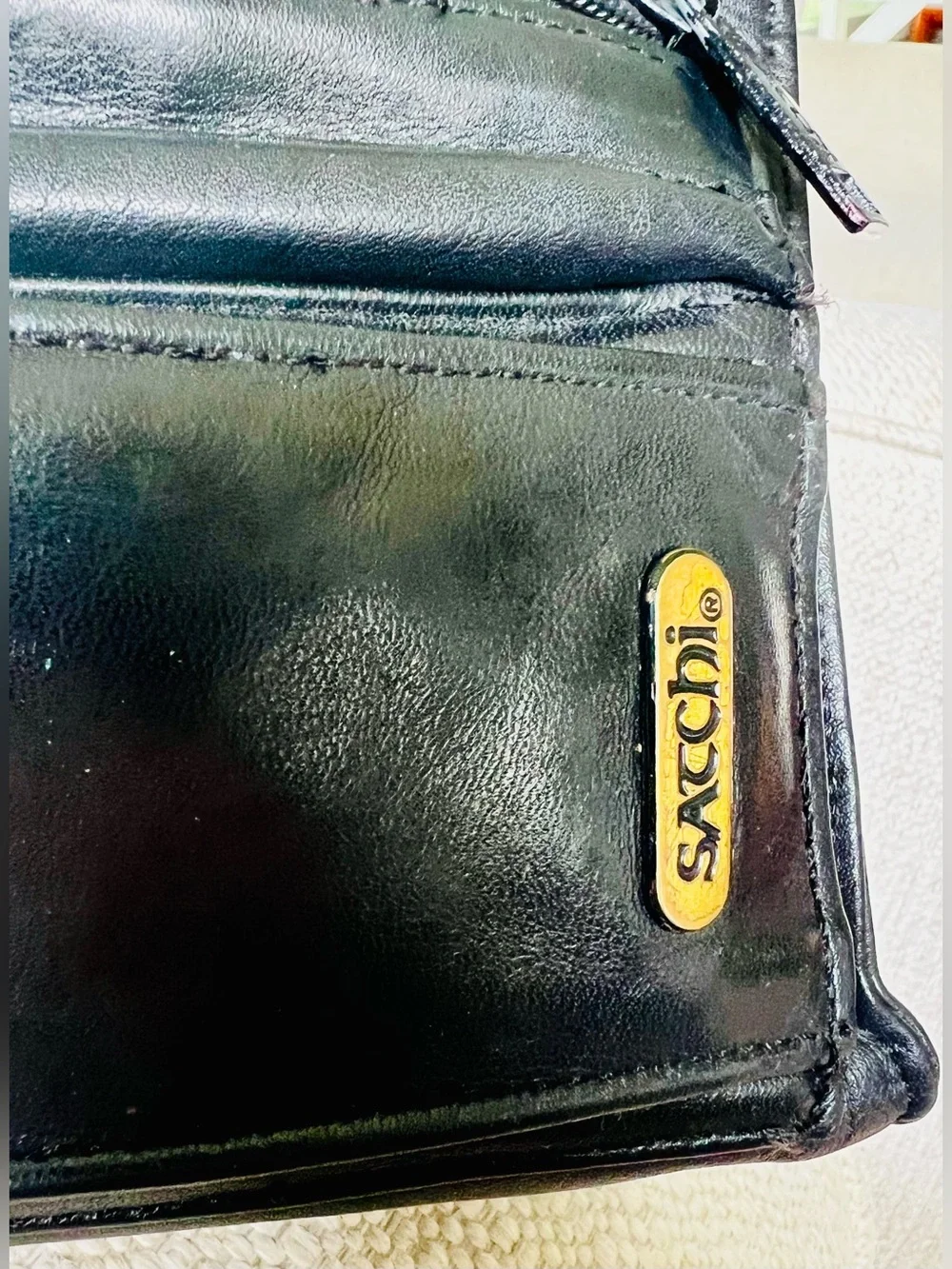 Vintage Satchi Black Genuine Leather Travel Organizer and Clutch Wristlet.